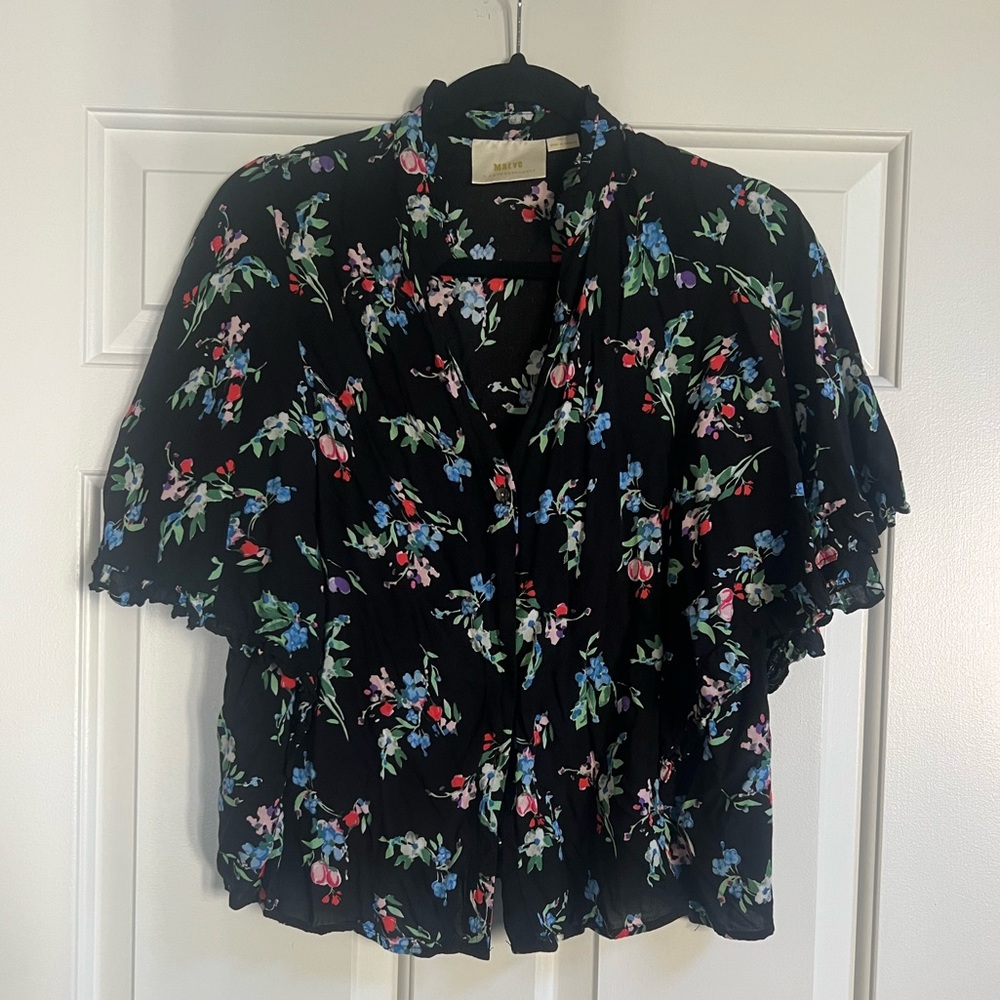 Anthropologie Mauve Floral Black Blouse - S